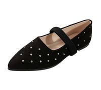 Women's Suede Pointed Toe Rhinestone Decorative Babies Shoes Women's Comfort Chic Flat Slip On Strap Elastic Sole Small Heel for Everyday City Office Evening, 01 Black, 9.5 UK