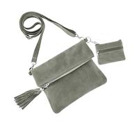 Women's Suede Real Leather Messenger Bag Fold-Over Crossbody Bag With Coin Pouch 0686 (Grey)