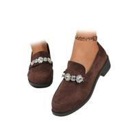 Women's Suede Rhinestone Loafers, Comfort Low Heel Office Penny Loafer Flats Slip-On Wide Moccasins Dress Shoes for Daily Office Walking (Brown,39EU)
