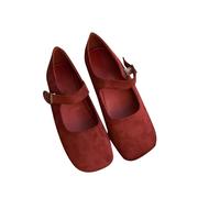 Women's Suede Round Toe Ballet Shoes Casual Inside Raising Tan Shoes for Women (Red, 4.5)