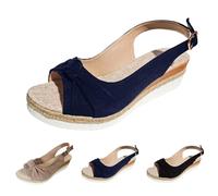 Womens Suede Sandals Womens Bow Knot Sandals Chunky Wedge Sandal Elegant Slingback Sandal Open Toe Walking Slippers For Summer Fishing Mouth Sliders With Jute Sole Slip On Ankle Strap Shoes