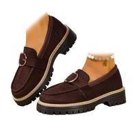 Women's Suede Slip on Platform Loafers, Lug Sole Chunky Heels Penny Loafer Comfortable Slip-on Office Business Casual Dress Shoes (Brown,4)