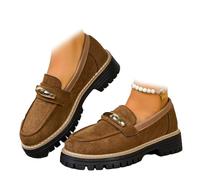 Women's Suede Slip on Platform Loafers, Lug Sole Chunky Heels Penny Loafer Comfortable Slip-on Office Business Casual Dress Shoes (Camel-1,7.5)