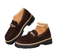 Women's Suede Slip on Platform Loafers, Lug Sole Chunky Heels Penny Loafer Comfortable Slip-on Office Business Casual Dress Shoes (Brown-1,6)