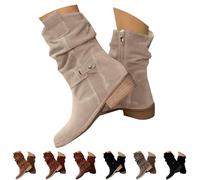 Womens Suede Slouch Mid Calf Boots Chunky Heel - Suede Ankle Boots For Women Uk - Pointed Toe Short Booties Comfortable Wide Fit Shoes Slip On Walking Shoe Winter Warm Boot Ankle Boot