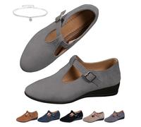 Women's Suede Wedge Moccasins,Comfortable Pointed Toe Shallow Buckle Wedge Heel Loafers Elegant Lightweight Low Wedge Sole Dress Ballet Shoes Business Office Work Mary Janes (Gray,41 EU)