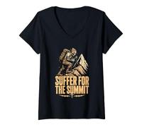Women's Suffer for The Summit Gritty Hiker Dark Humor Trekking V-Neck T-Shirt