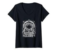 Women's Suffering Becomes Glory Thorn Christian V-Neck T-Shirt