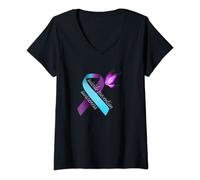 Womens Suicide Prevention Awareness Ribbon Butterfly V-Neck T-Shirt