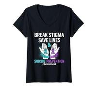 Womens Suicide Prevention Support Break Stigma Suicide Awareness V-Neck T-Shirt