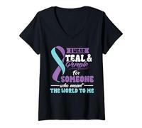 Womens Suicide Prevention Wear Teal Purple Someone Meant The World V-Neck T-Shirt