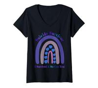 Women's Suicide Survivor I Survived and So Can You Rainbow Heart Luv V-Neck T-Shirt
