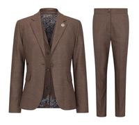 Women's Suit 3 Piece Brown Prince of Wales Check Tailored Fit Business Formal Ladies Dress - Brown 10