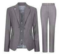 Women's Suit 3 Piece Plain Grey Tailored Fit Business Formal Ladies Dress - Grey 16