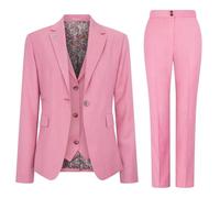 Women's Suit 3 Piece Plain Pink Tailored Fit Business Formal Ladies Dress - Pink 18