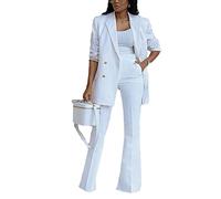 Women's Suit Business Office Lady Pant Suits Ol Slim Long Sleeve Blazer Jackets Bootcut Trousers Formal Work Wear 2 Pieces Set Suit Wedding Party Suits,White,XL