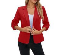 Womens Suit Coat - Cropped For Business Casual Wear Tailored Jacket With 3 4 Sleeves Work Attire Modern Fit Stretch Fabric Versatile Wardrobe (Red L)