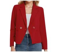 Womens Suit Coat - Women's Long Sleeved Suit With Button Down Lapel Jacket Worker's Suit Jacket (Red M)
