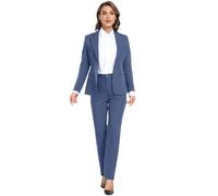 Women's Suiting 2 Piece Lady Formal Solid Jacket Outfit Business Office One Button Blazer Pant Slim Fit Suit Set for Work, Denim Blue, Medium
