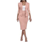 Womens Suits 2 Piece Set Business Skirt Suit Set 3/4 Sleeve Blazer and Skirt Suit Casual Work Office Outfits Dressy Elegant Business Blazer Jackets Midi Pencil Skirts Suits