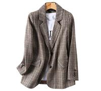 CUTTE Women's Blazer Casual Office Lady Jacket Notch Collar Plaid Open-Front V-Neck Gray XXL