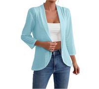 Women's Suits & Blazers Casual Eyelet Jacket Suit Lining 3/4 Sleeve Hollow Out Lapel Open Front Cardigan Fall Winter Outerwear Office Work Business Wedding Light Blue XL