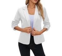 Women's Suits & Blazers Coats - Cropped For Business Casual Wear Tailored Jacket With 3 4 Sleeves Work Attire Modern Fit Stretch Fabric Versatile Wardrobe (White S)