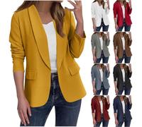 Women's Suits & Blazers,Solid Color Lapel Long-sleeved Lined with Padded Shoulders Elegant Blazer with Pockets,Ladies Office Work Casual Business Coat Fall Winter Open Front Jackets UK Size S-XXL