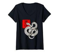 Women's SUMI-E Ink Art VENTRAL View Snake Aesthetic Ink Anatomy V-Neck T-Shirt