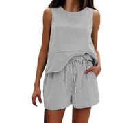 Women'S Summer 2 Piece Outfits - Womens Vest And Shorts Set Womens Striped Pyjamas Set Sleeveless Tank Top Matching Shorts Sets Cotton Striped Sweatsuits Two Piece Matching Sets Vacation Loungewear