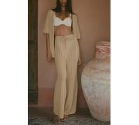 Women's Summer 2 Piece Swimsuit Cover up Crochet Knit Cardigan Tops Long Pants Set Bathing Suit Beach Outfit (lightkhaki, L)