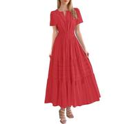 Womens Summer 2025 Casual Midi Maxi Dresses Lightweight Short Sleeve V Neck Elastic Waist Boho Beach Dress Pockets 2025 New