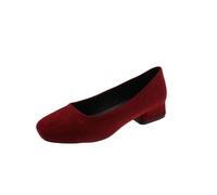 Women's Summer 2026 French Style, Square Toe, Low Shaft, Chunky Heel, Retro Melange, Elegant, Comfortable, Lightweight Shoes, Wine Red, 9 UK