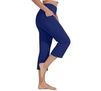 Women's Summer Activewear Trousers Capri Yoga Trousers with Pockets Straight Wide Leg Pants Stretch Work Tracksuit Bottoms Gym Joggers Causal Lounge Tummy Control Pants Petite Blue XXL