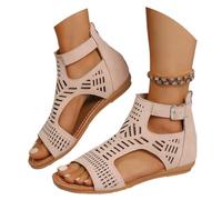 Womens Summer Ankle Strap Flat Sandals Women's Big Yards Spring And Summer Slope With Sandals Female Europe And The States Buckle Roman Light Blue Heels Ladies Sandles (Pink,6.5)