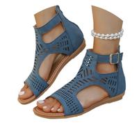 Womens Summer Ankle Strap Flat Sandals Women's Big Yards Spring And Summer Slope With Sandals Female Europe And The States Buckle Roman Light Blue Heels Ladies Sandles (Blue,7)