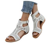 Womens Summer Ankle Strap Flat Sandals Women's Big Yards Spring And Summer Slope With Sandals Female Europe And The States Buckle Roman Light Blue Heels Ladies Sandles (White,5)