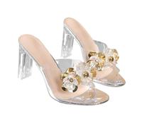 Womens Summer Ankle Strap Low Heel Sandals Women's Summer Coarse Heel Water Flower Transparent Straight Line With High Slippers Ladies Black Sliders Size 7 White Slippers Women 3 (Rose Gold,5.5)