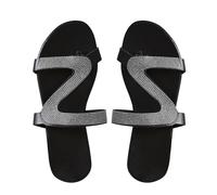 Women's Summer Artificial PU Roman One Line Breathable Flat Bottomed Slippers And Sandals by River Acupressure Sandals (Black, 4)