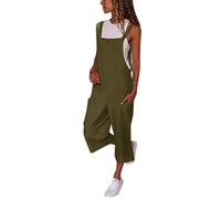 Womens Summer/Autumn Jumpsuits Sleeveless Cotton Linen Dungarees Casual Daily Outdoor Club Playsuits Square Neck Solid Printed Suspender Trousers Ladies Lounge Summer Smocked Office Bib Overall