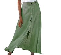 Women's Summer Beach Boho Long Skirt Loose High Waist Button Down Maxi Skirt Casual Solid Color Bohemian Swing A-Line Skirts Green