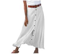 Women's Summer Beach Boho Long Skirt Loose High Waist Button Down Maxi Skirt Casual Solid Color Bohemian Swing A-Line Skirts White