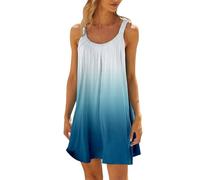 Women's Summer Beach Dress, Sleeveless, Fun, Colourful, Printed, Casual Skirt, Holiday by the Sea, Mini Dress Beach Dress, Women's 2024 Dresses, Women's Summer Summer Dress, Women's Knee-Length, sky