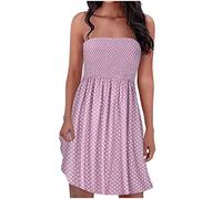 Women's Summer Beach Dresses Bandeau Strapless Sexy Elegant A-Line Dress Summer Bohemian Mini Dresses Ladies Beach Casual Sundress Boho Off Shoulder Floral Printed Bandeau Tube Casual Holiday Dress