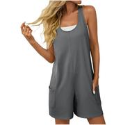 Womens Summer Beach Playsuits Solid Spaghetti Strap Cotton Linen Casual Short Jumpsuit Rompers Pockets Scoop Neck Sleeveless Cool Tank Top Straight Leg Office Going Out Outdoor Dungarees Party s L