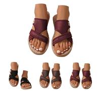 Women's Summer Beach Sandal, Chic and Comfortable, Round Toe Sandals Open Toe Bare Feet Holiday Large Size Flat Foot Wide Slide Chic and Elegant Sandals, Brown, 6 UK