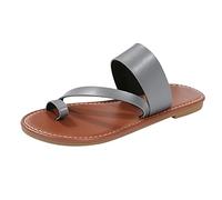 Women's Summer Beach Slide - Comfortable Flat Sandals Casual Shoes Barefoot Chic Sandals Breathable Open Toe Sandal Lightweight Flip Flops Solid Colour Nude Feet, grey, 6 UK