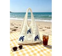 Women's Summer Beach Tote Bag, Crochet Design, Turtle Pattern, Large Capacity Open Handle, Suitable For Casual Outings And Beach Vacations, Boho Chic