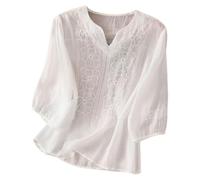 Womens Summer Bohemian Gauze Tunic Tops Boho Embroidered Floral Graphic Blouses 2025 Indian Ruffle Front Shirt for Older Women Loose Fit Cotton Short Sleeve Lace Bohemian Style Sheer White