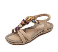 Women's Summer Boho Sandals Peep-Toe Flip Flops Flat Shoes with Elastic Size EU 42 = 8 UK Apricot